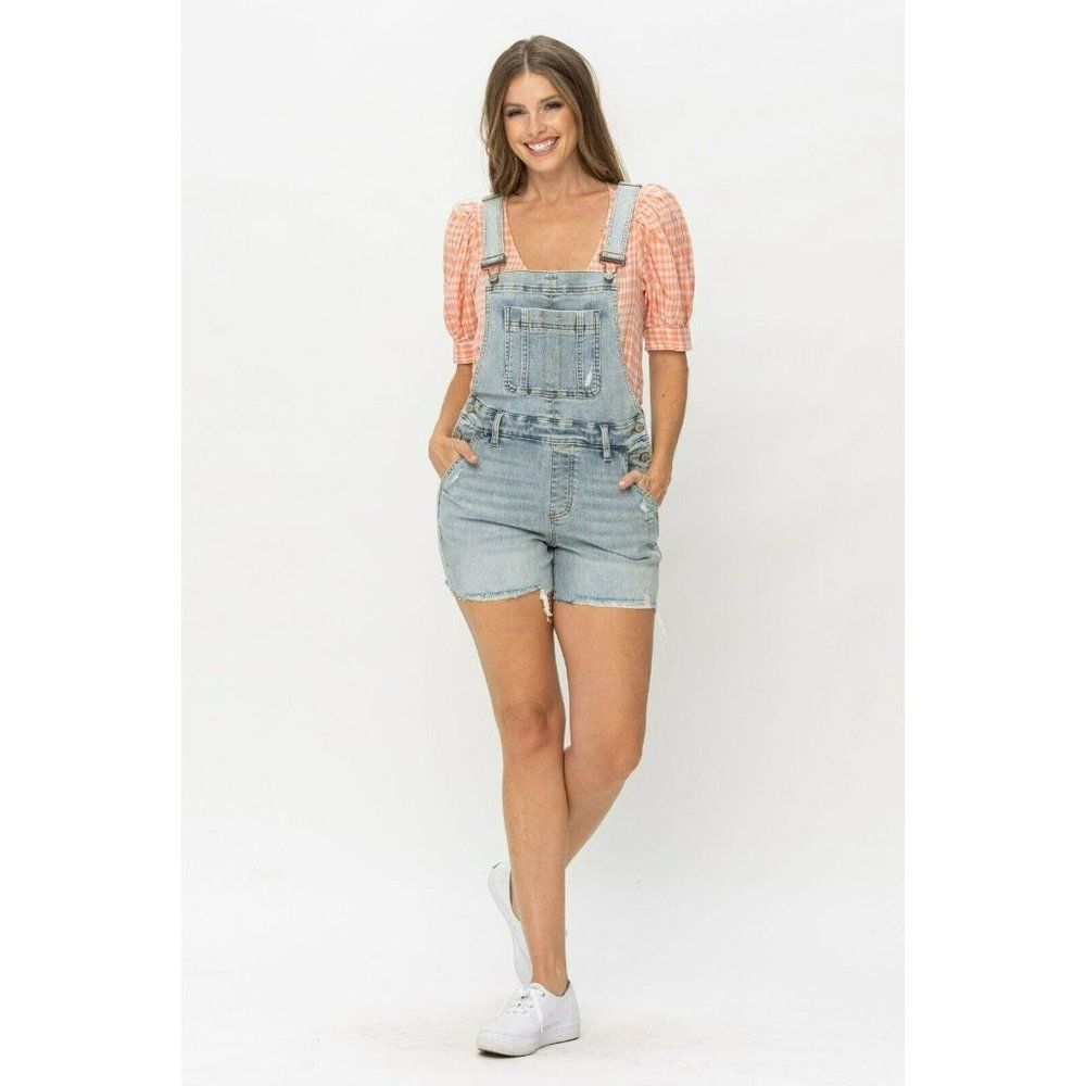 Judy Blue The Daisy Distressed Denim Overall Shorts S-XL New 15210 - Picture 12 of 13